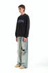 Embroidery Pattern Crew Neck Sweatshirt-Dark Grey